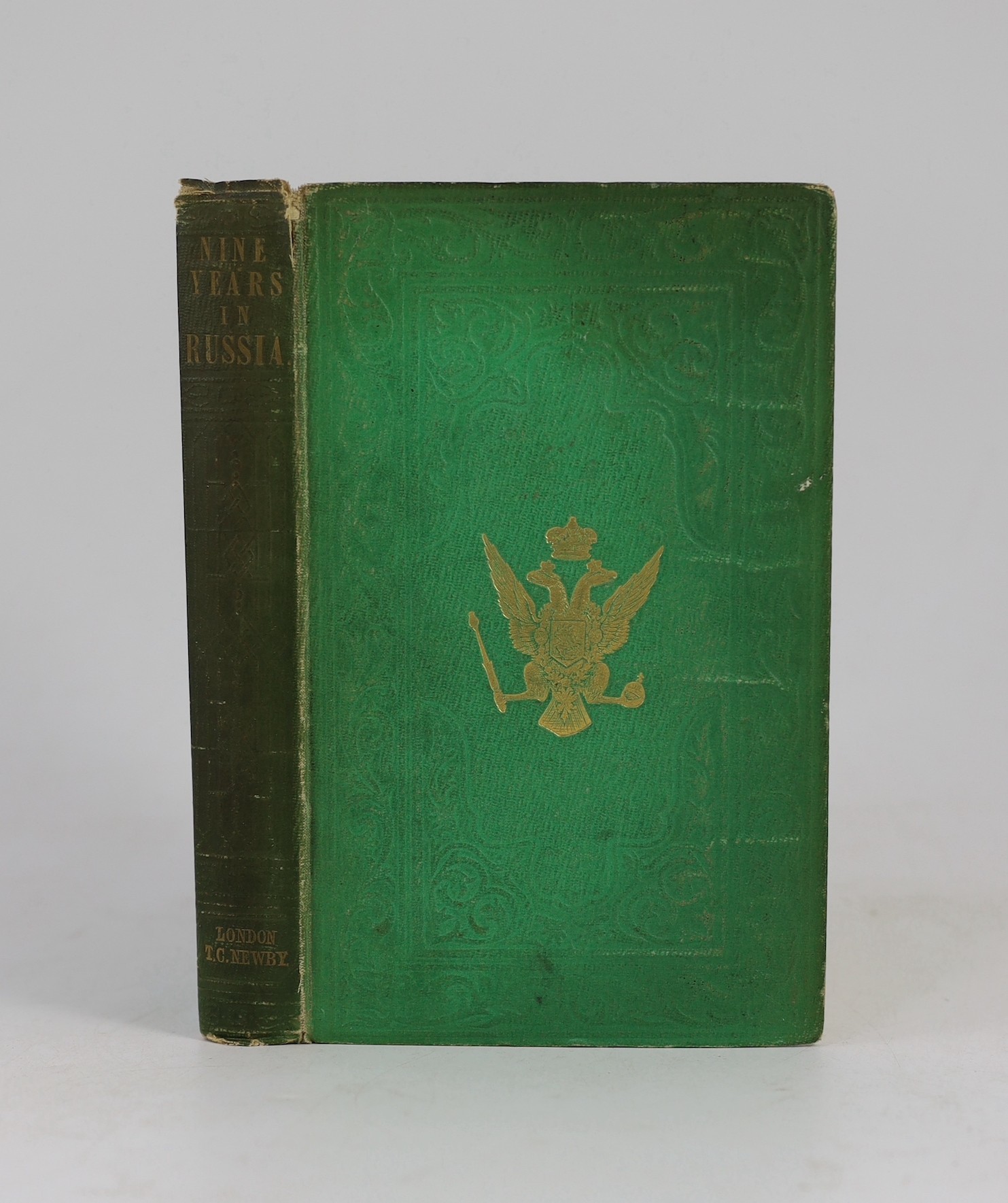 Harrison, Robert - Notes of a Nine Years’ Residence in Russia, from 1844-1853, with Notices of the Tzars Nicholas l and Alexander ll, 8vo, original green cloth gilt, with 4 chromolithograph plates, including frontis, p.1